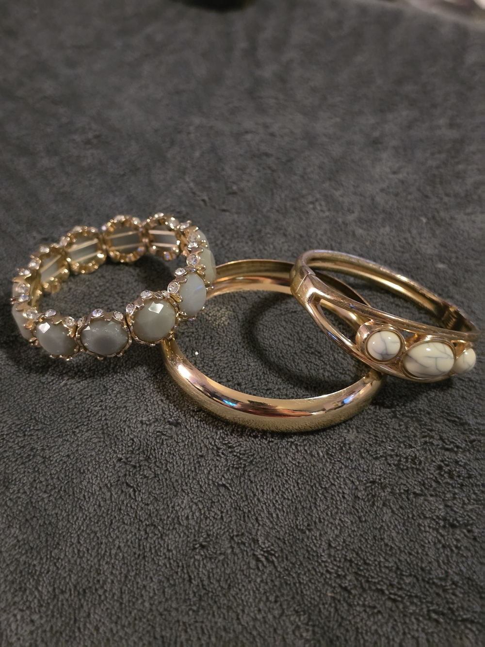 Gold-Tone Stackable Bracelet Set with White Stone Accents